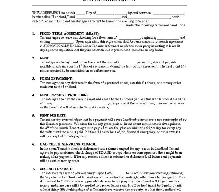 Printable Rental Agreement Blank Free Download And Print For You