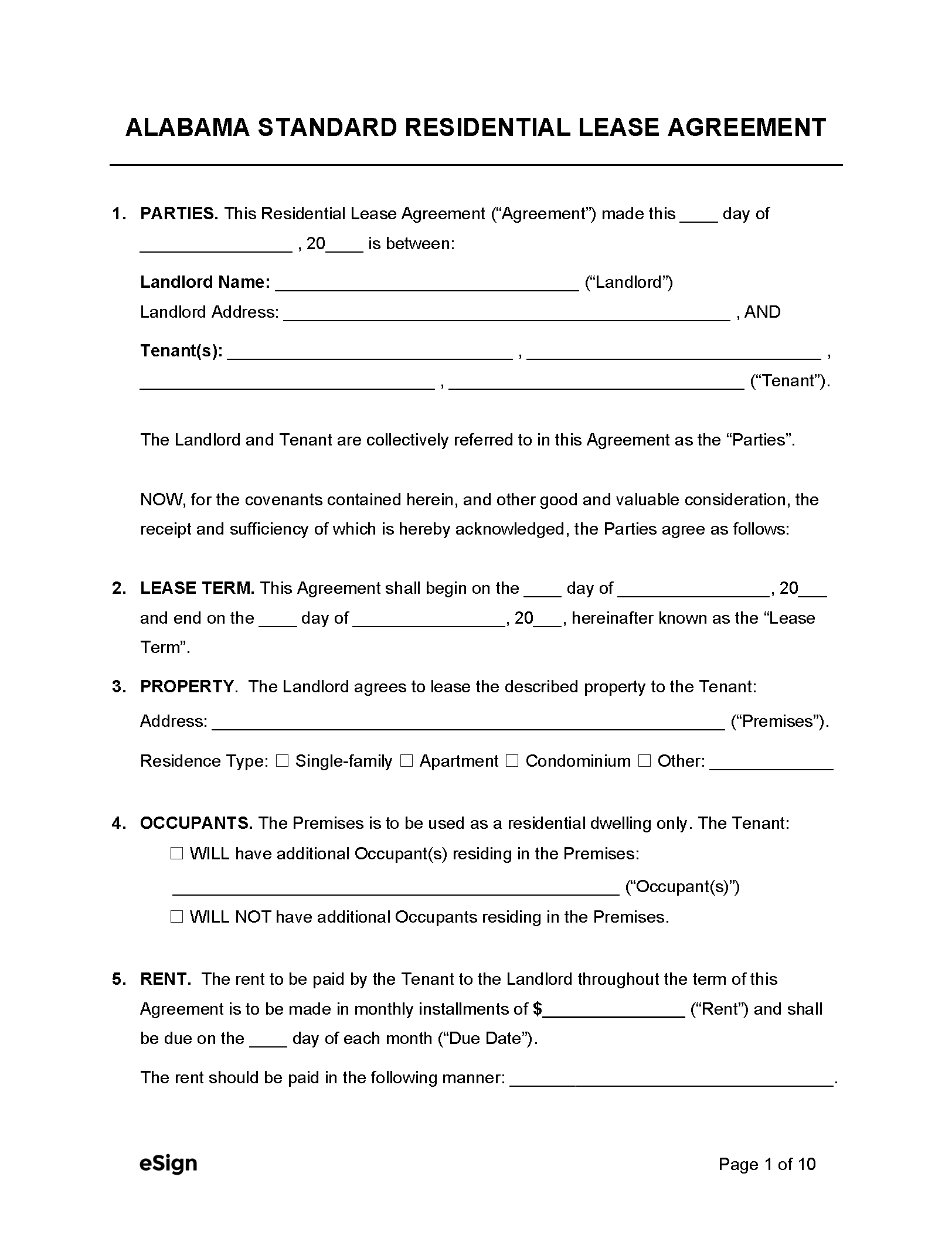 Printable Rental Agreement Form Alabama Printable Forms Free Online