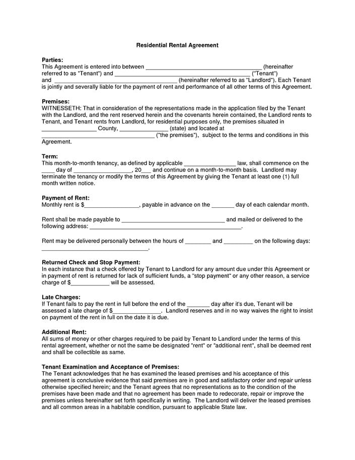 Printable Rental Agreement Residential Free Download And Print For You 