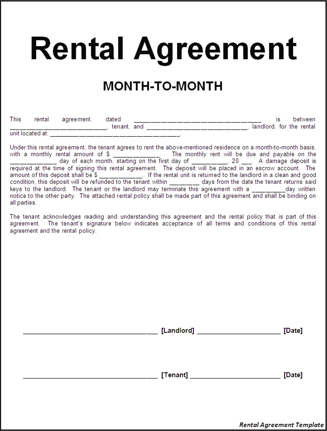 Printable Rental Agreement Template Printable Word Searches