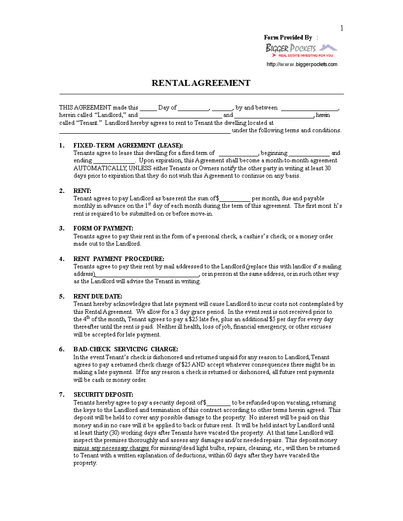 Printable Rental Agreements Forms Printable Forms Free Online