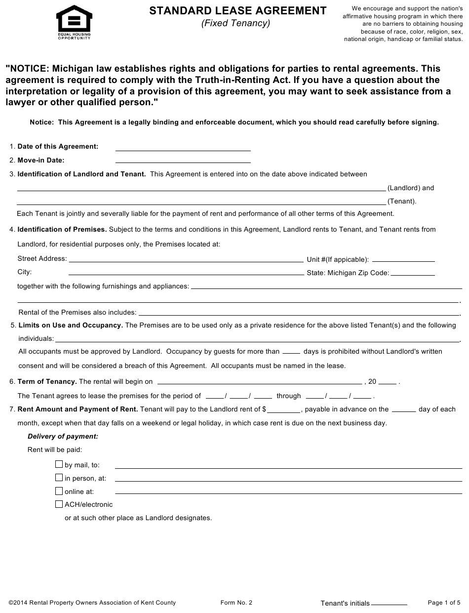 Printable Rental Lease Agreement Michigan Printable Lease Agreement