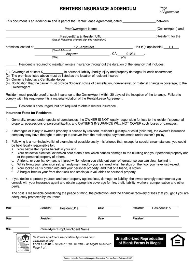 Printable Renters Insurance Template Printable Templates Online By 
