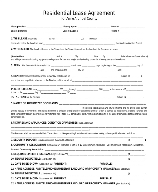 Printable Residential Lease Agreement Template Printable Lease Agreement