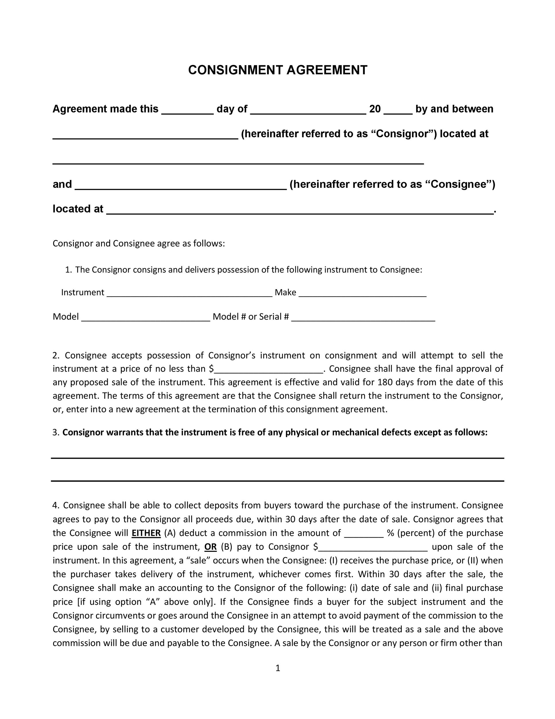 Printable Retail Consignment Agreement Printable Templates