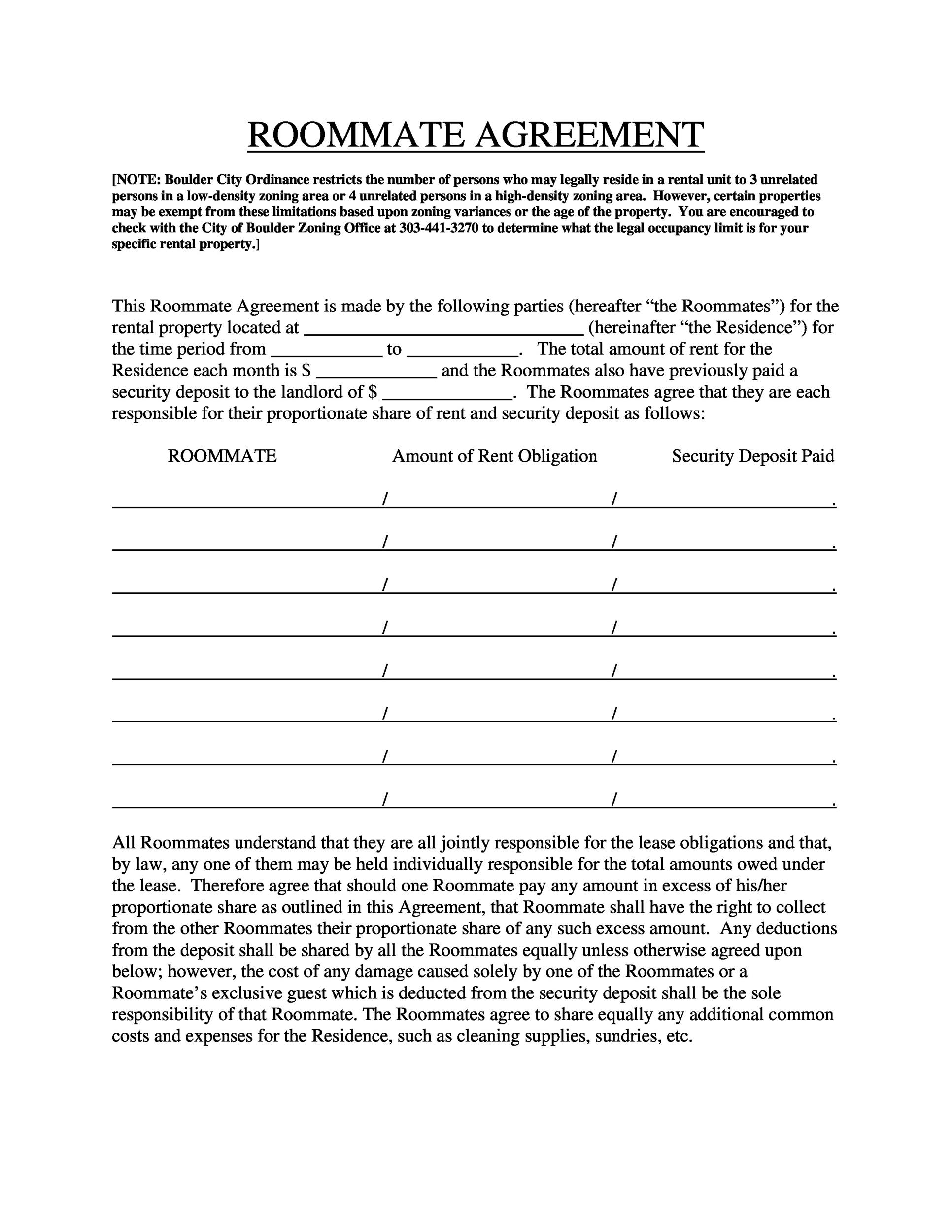 Printable Roommate Agreement