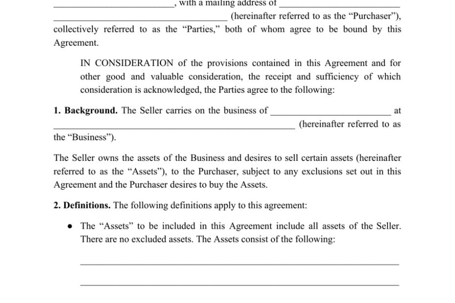 Printable Sales Agreement