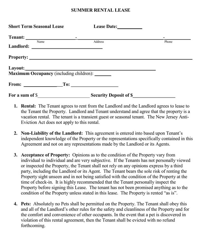 Printable Short Term Rental Agreement Printable World Holiday