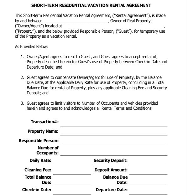 Printable Short Term Rental Agreement Printable World Holiday
