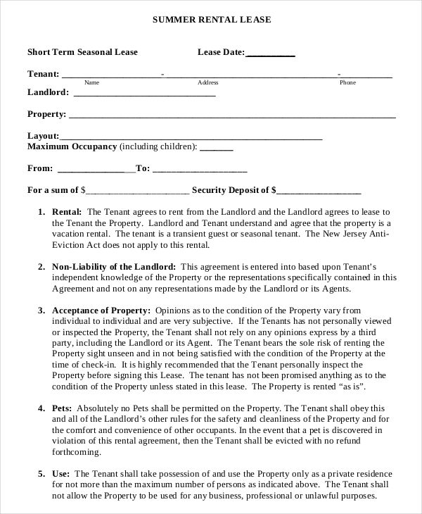 Printable Short Term Rental Agreement Printable World Holiday
