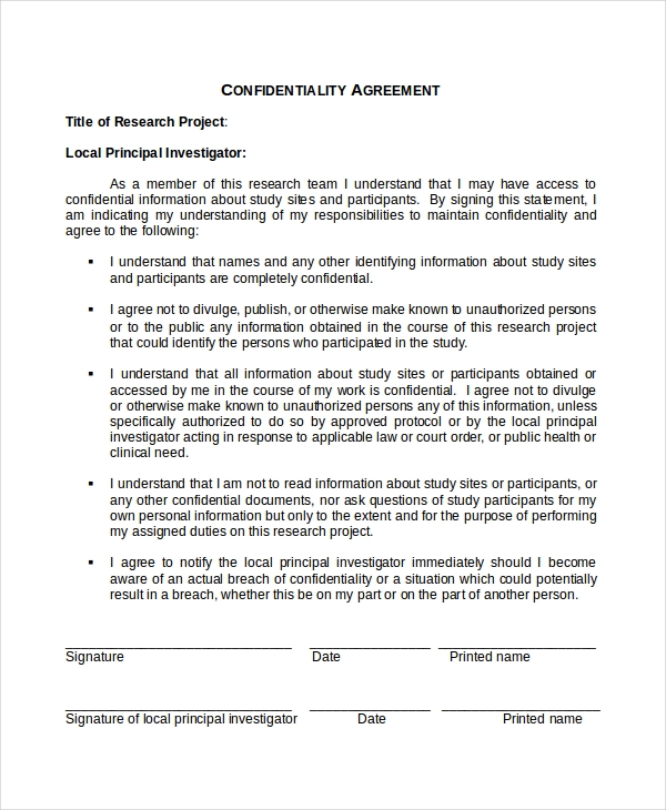Printable Simple Confidentiality Agreement Template Word