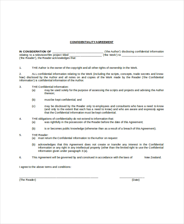Printable Simple Confidentiality Agreement Template Word Free 