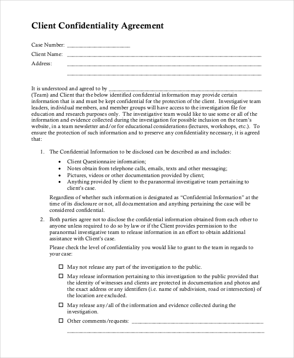 Printable Simple Confidentiality Agreement Template Word Printable 