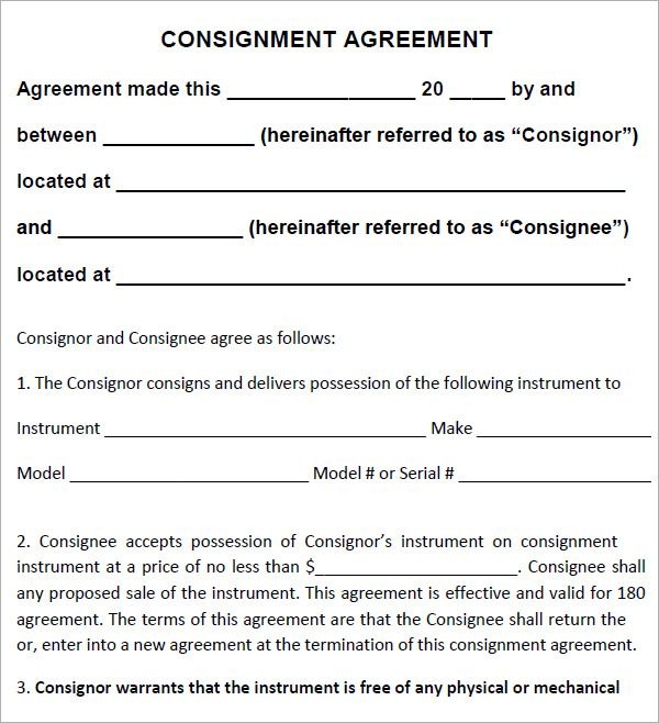Printable Simple Consignment Agreement Pdf Printable World Holiday