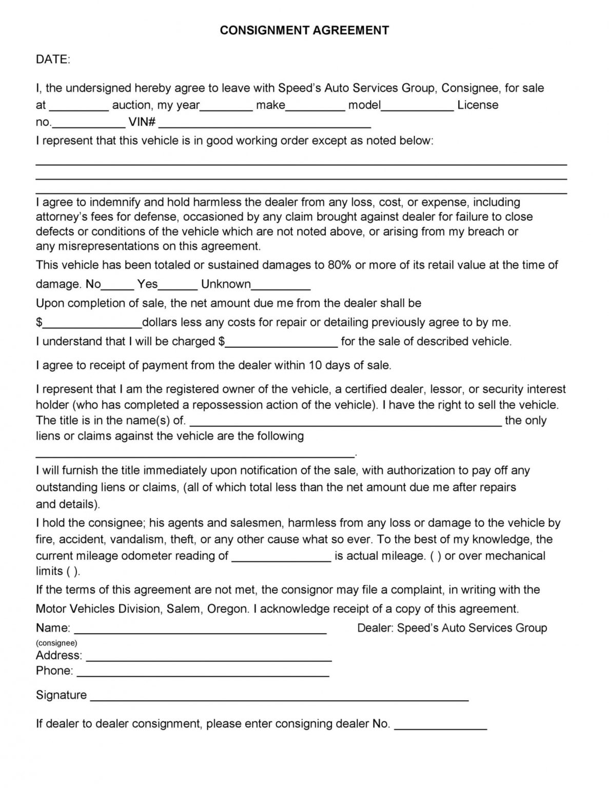 Printable Simple Consignment Agreement Pdf Printable World Holiday