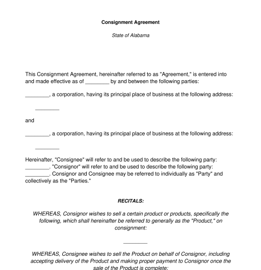 Printable Simple Consignment Agreement Pdf Printable World Holiday