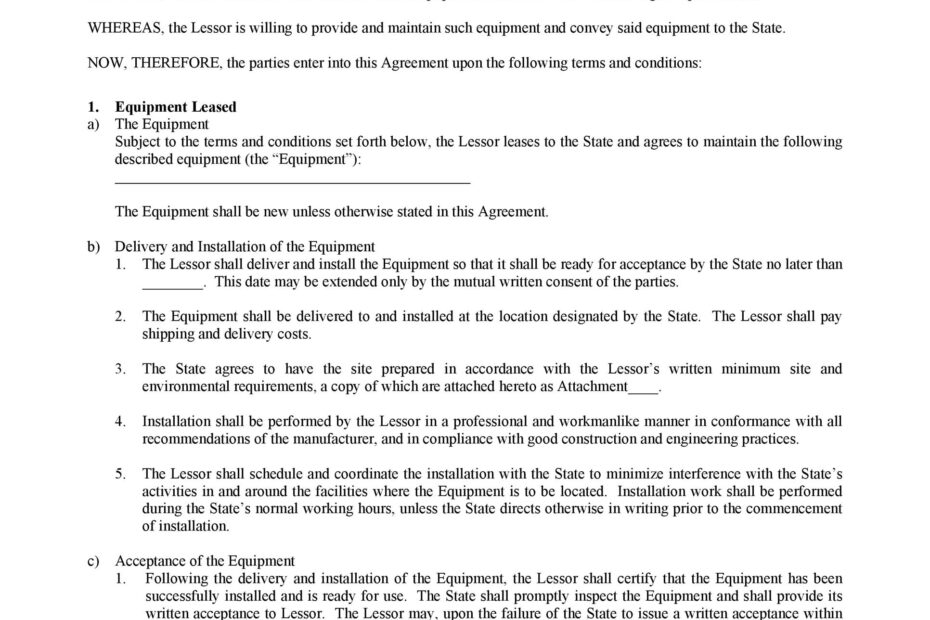 Printable Simple Equipment Rental Agreement Template Word