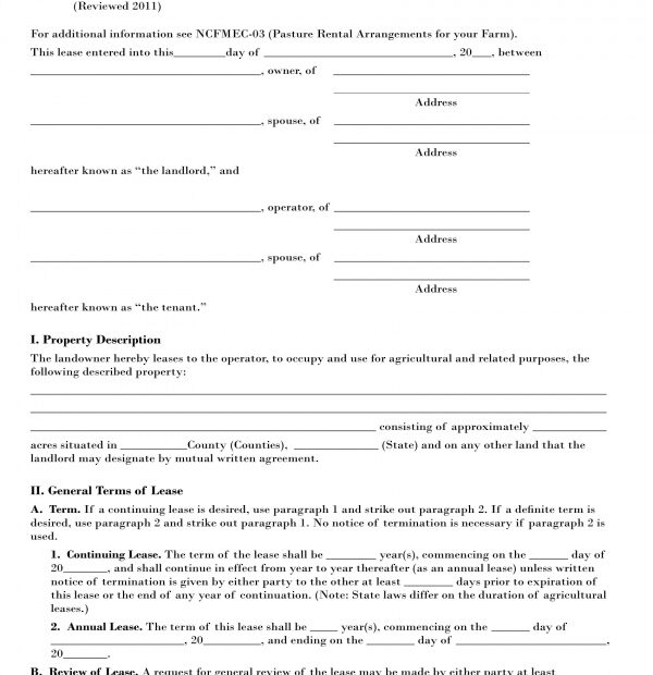 Printable Simple Pasture Lease Agreement Printable Lease Agreement