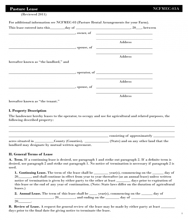 Printable Simple Pasture Lease Agreement Printable Lease Agreement