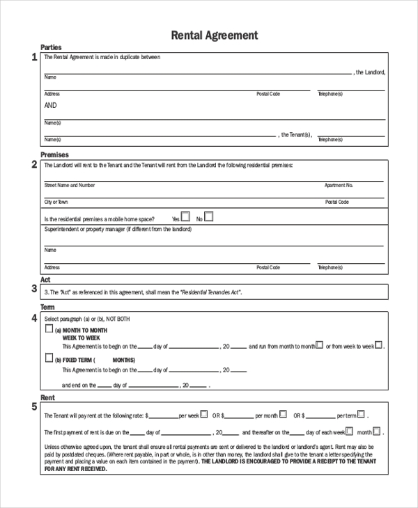Printable Simple Rental Agreement Form