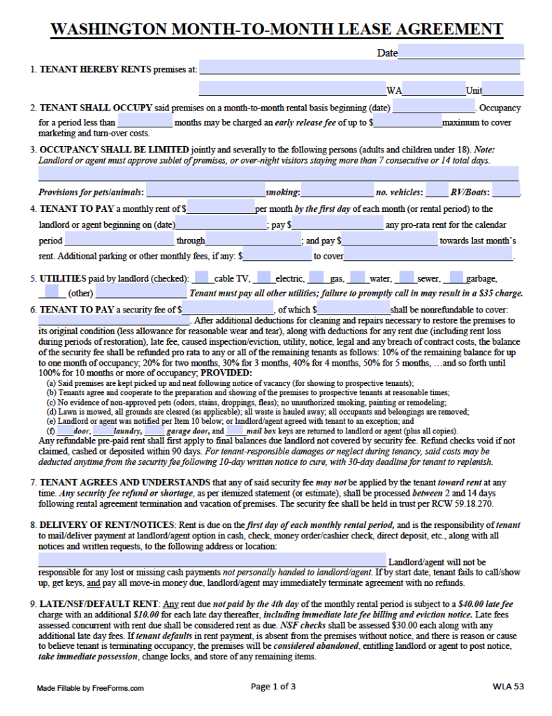 Printable Simple Rental Agreement Washington State