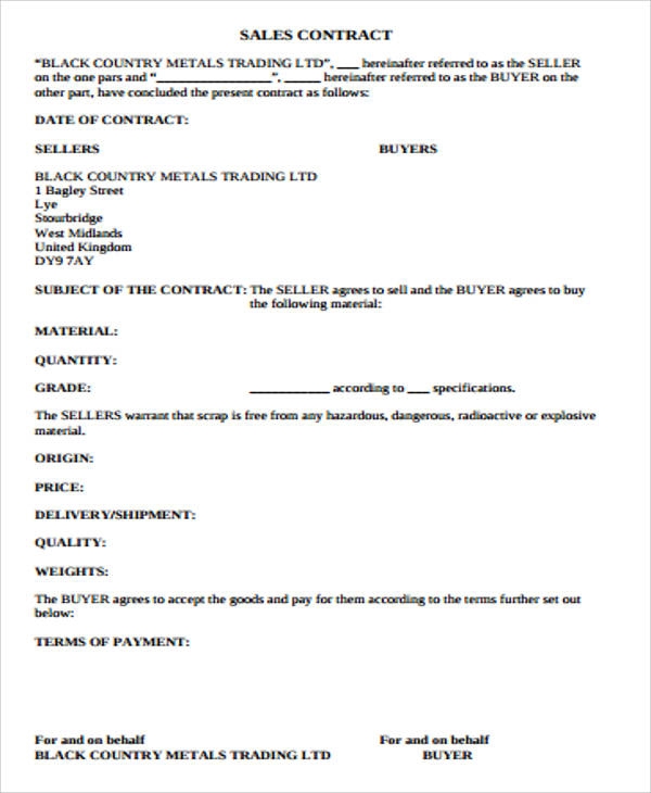 Printable Simple Sales Agreement Template