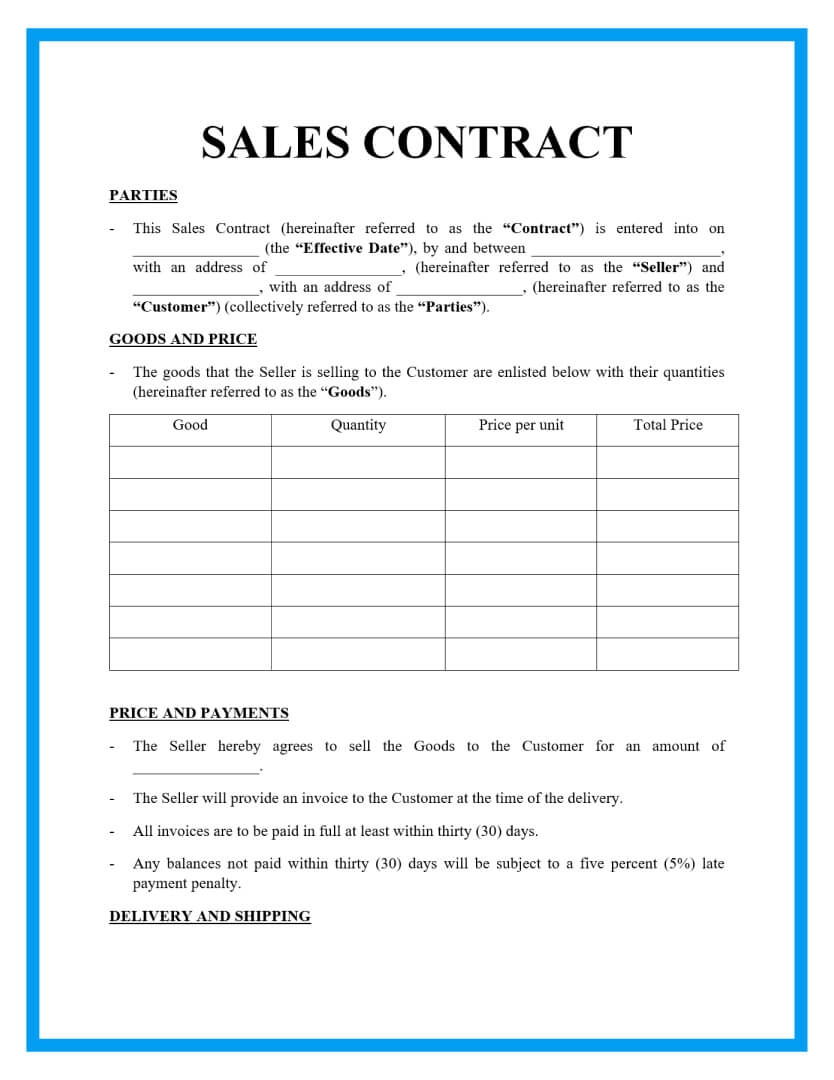 Printable Simple Sales Agreement Template