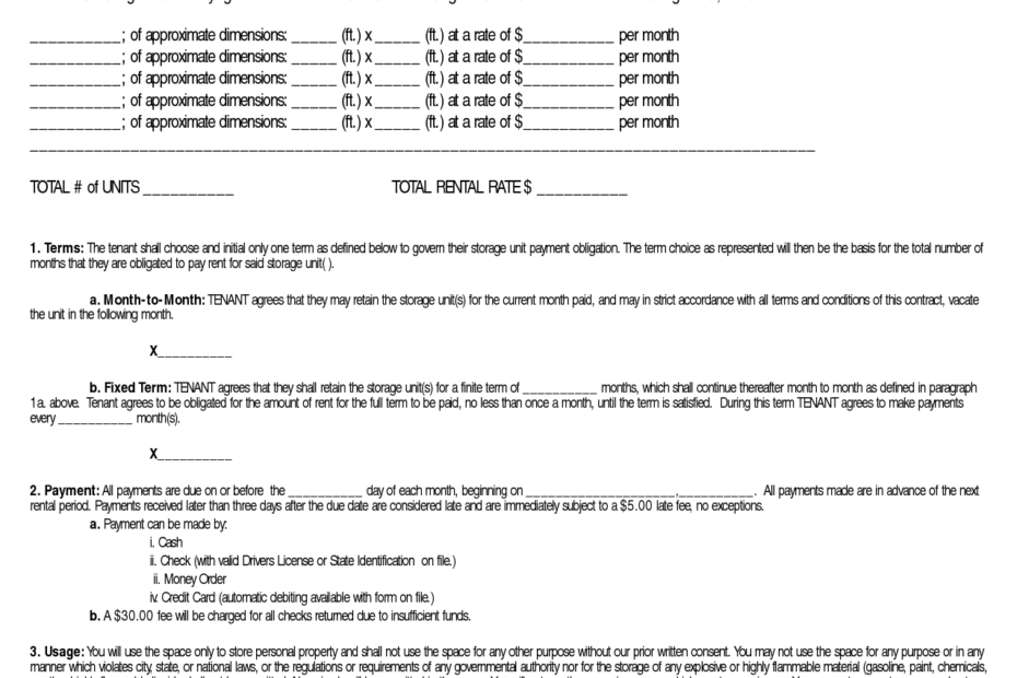 Printable Storage Rental Agreement Form Larry C Willis