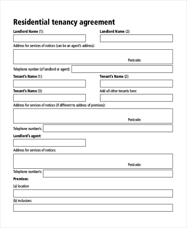 Printable Tenant Agreement Form Printable Forms Free Online