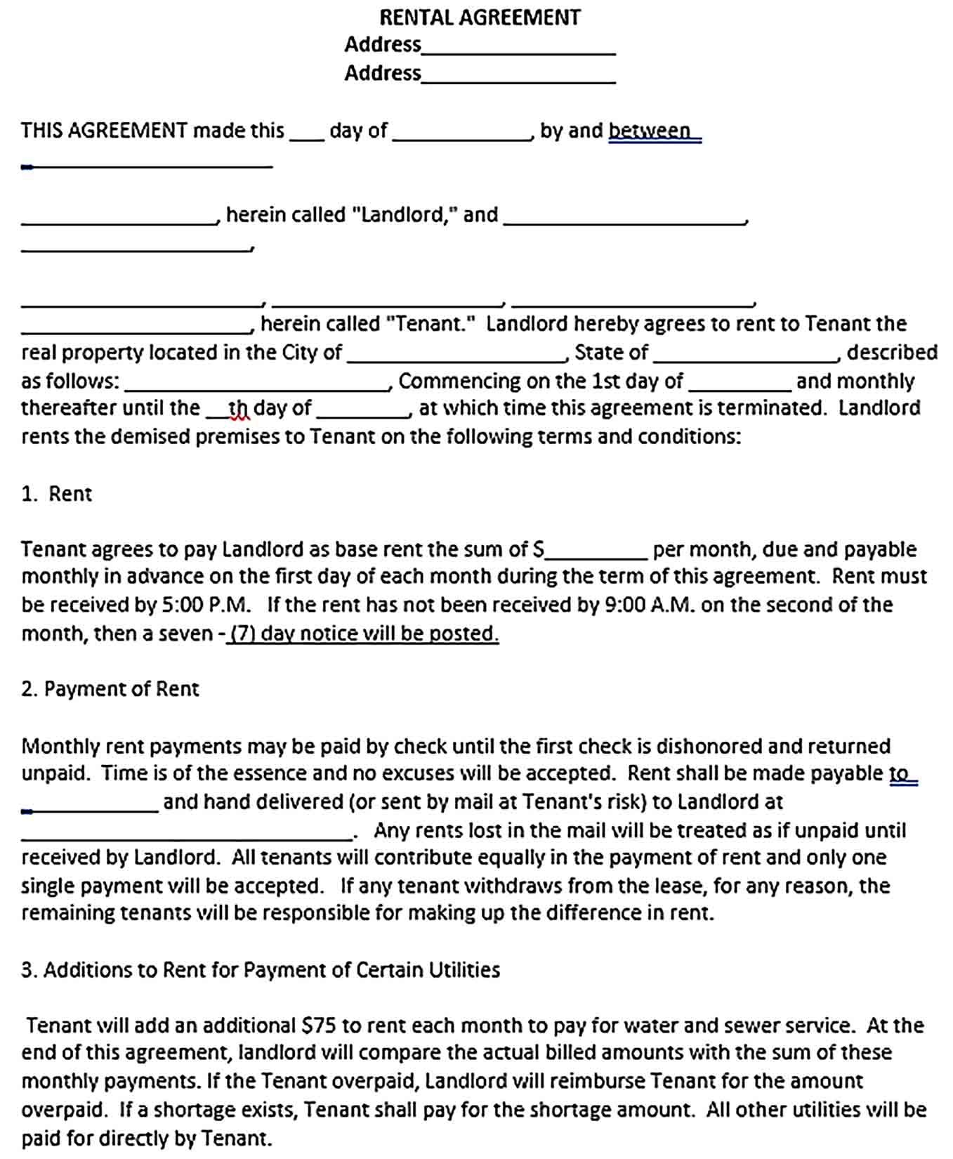 Printable Tenant Lease Agreement