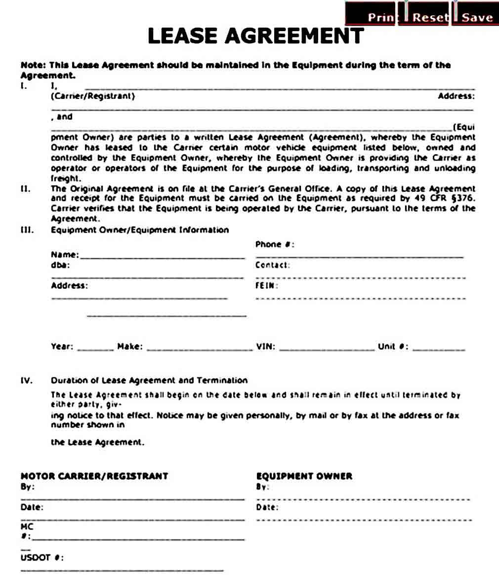 Printable Trucking Company Owner Operator Lease Agreement Form Pdf 