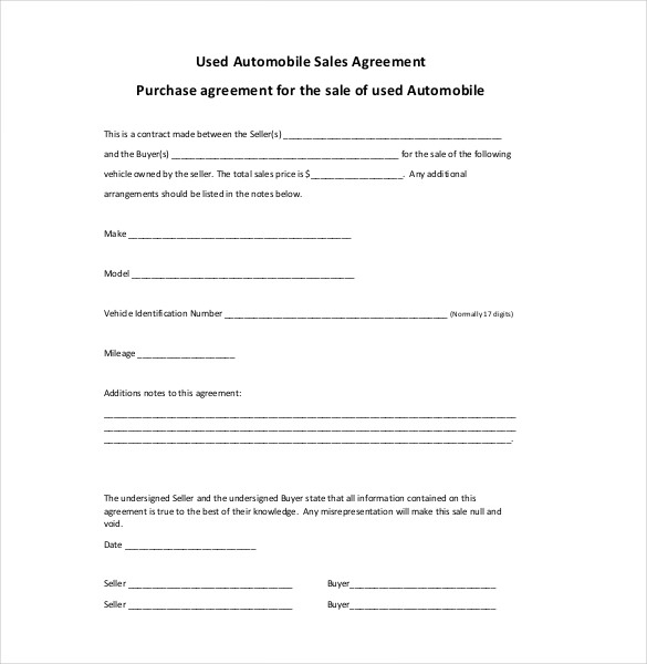 Printable Used Car Sales Agreement TUTORE ORG Master Of Documents