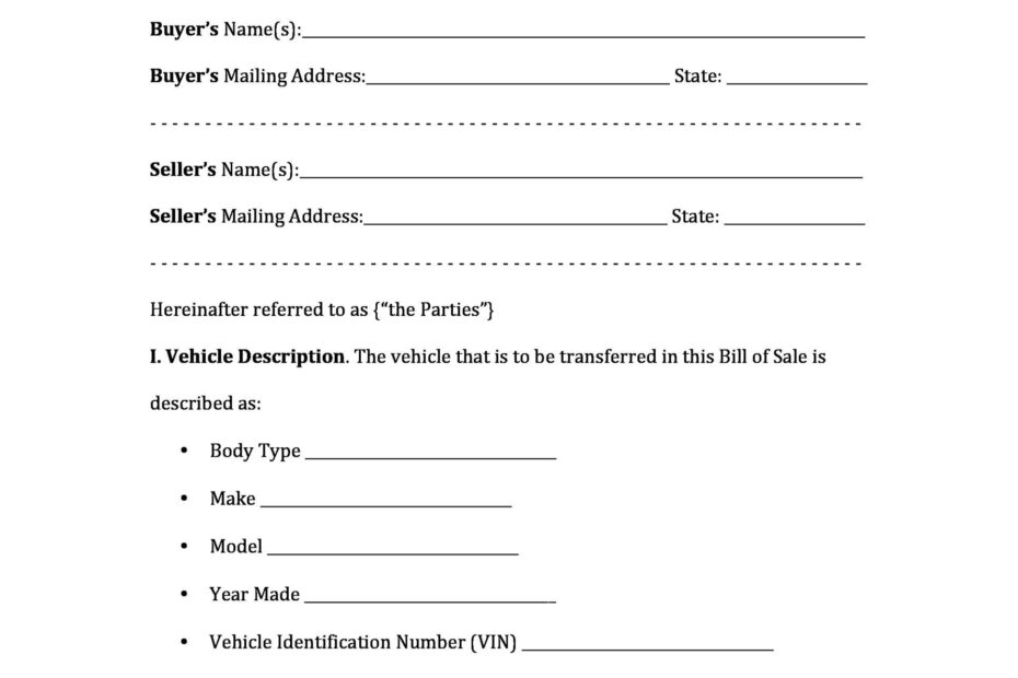 Printable Vehicle Purchase Agreement Form Printable Forms Free Online