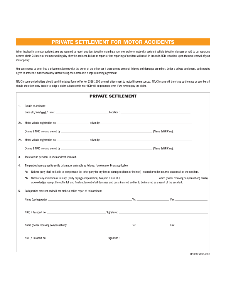 Private Pay Agreement Printable Car Accident Settlement Agreement Form 