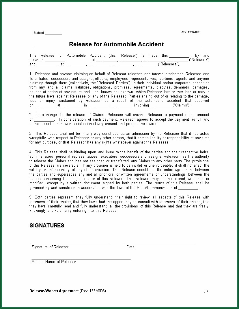 Private Pay Agreement Printable Car Accident Settlement Agreement Form 