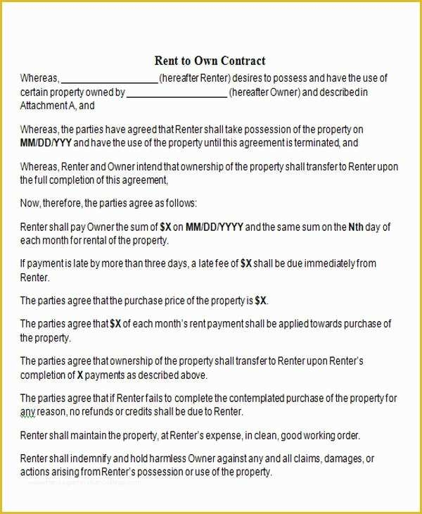 Rent To Own Lease Agreement Template Free Of Rent To Own Contract 