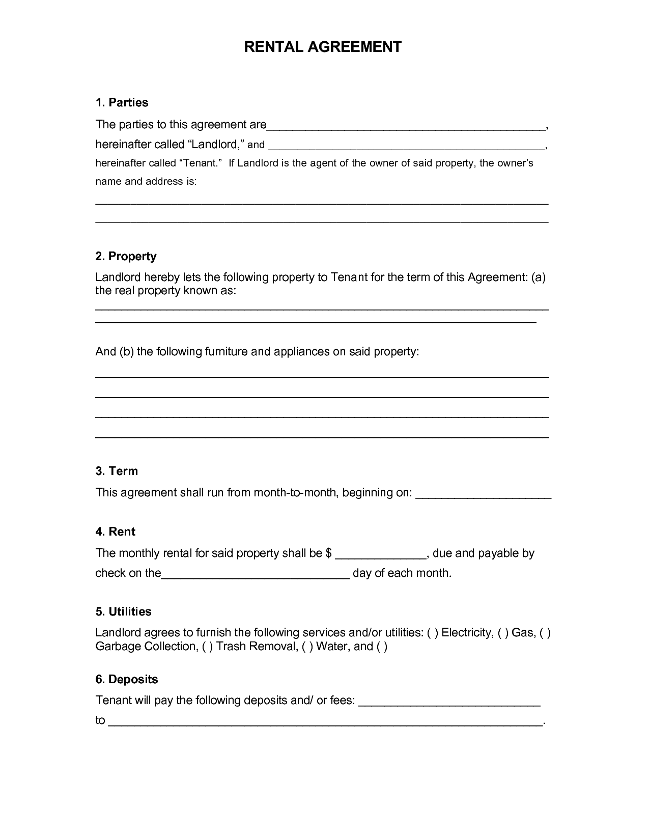 Rental Agreement Forms Free Printable Printable Forms Free Online