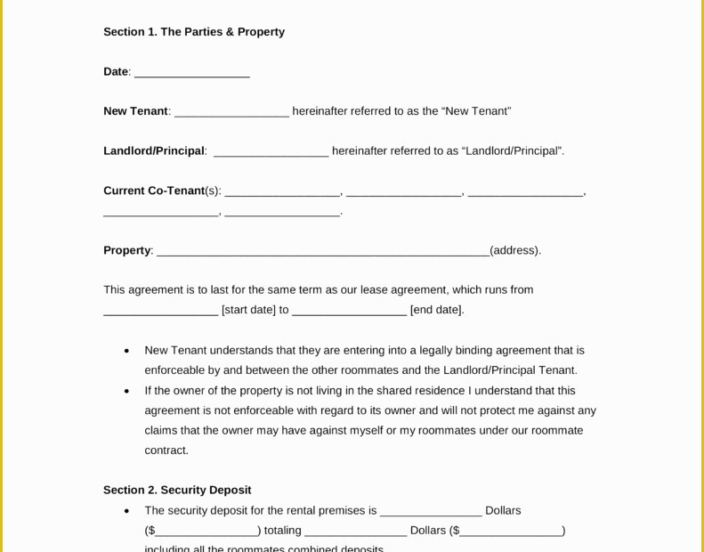 Roommate Lease Agreement Template Free Of Free Roommate Room Rental