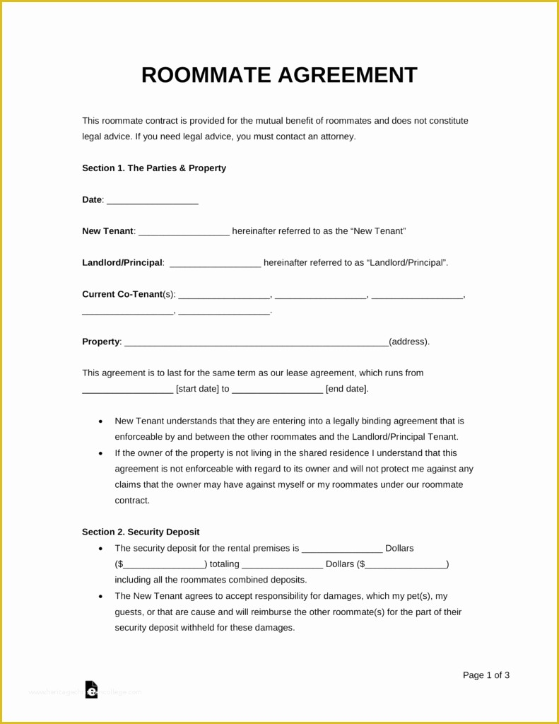 Roommate Lease Agreement Template Free Of Free Roommate Room Rental 