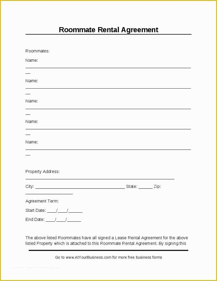 Roommate Lease Agreement Template Free Of Printable Sample Room Rental 