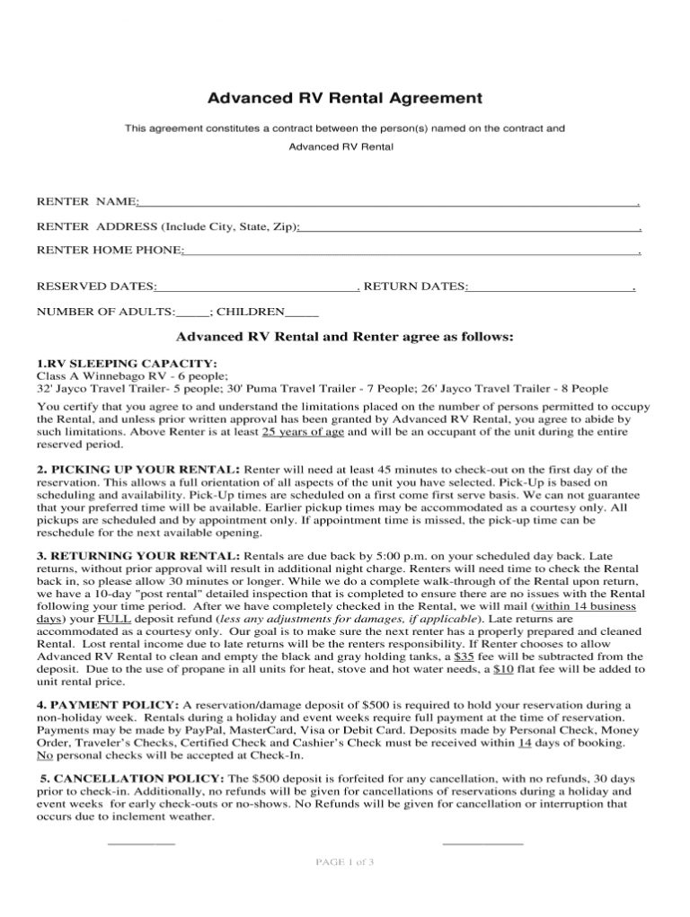 Rv Basic Rental Agreement Fill Online Printable Fillable Blank Inside 
