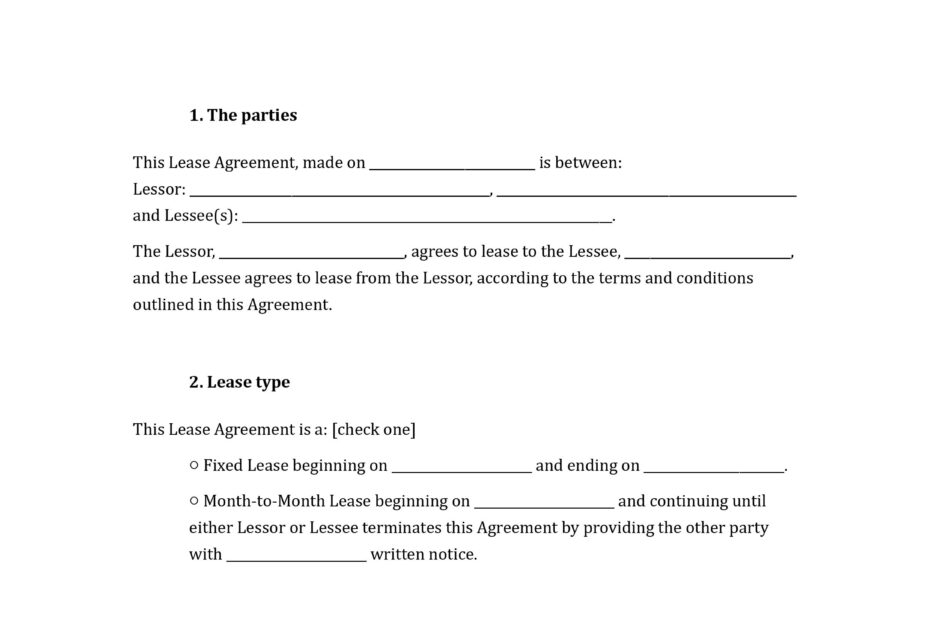 Sample Lease Agreement Template