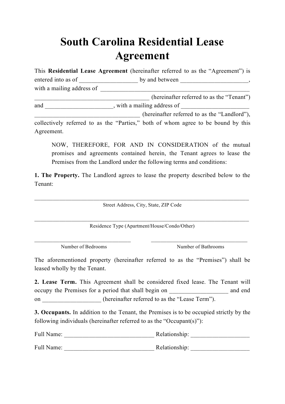 Sc Lease Agreement Printable Printable Lease Agreement