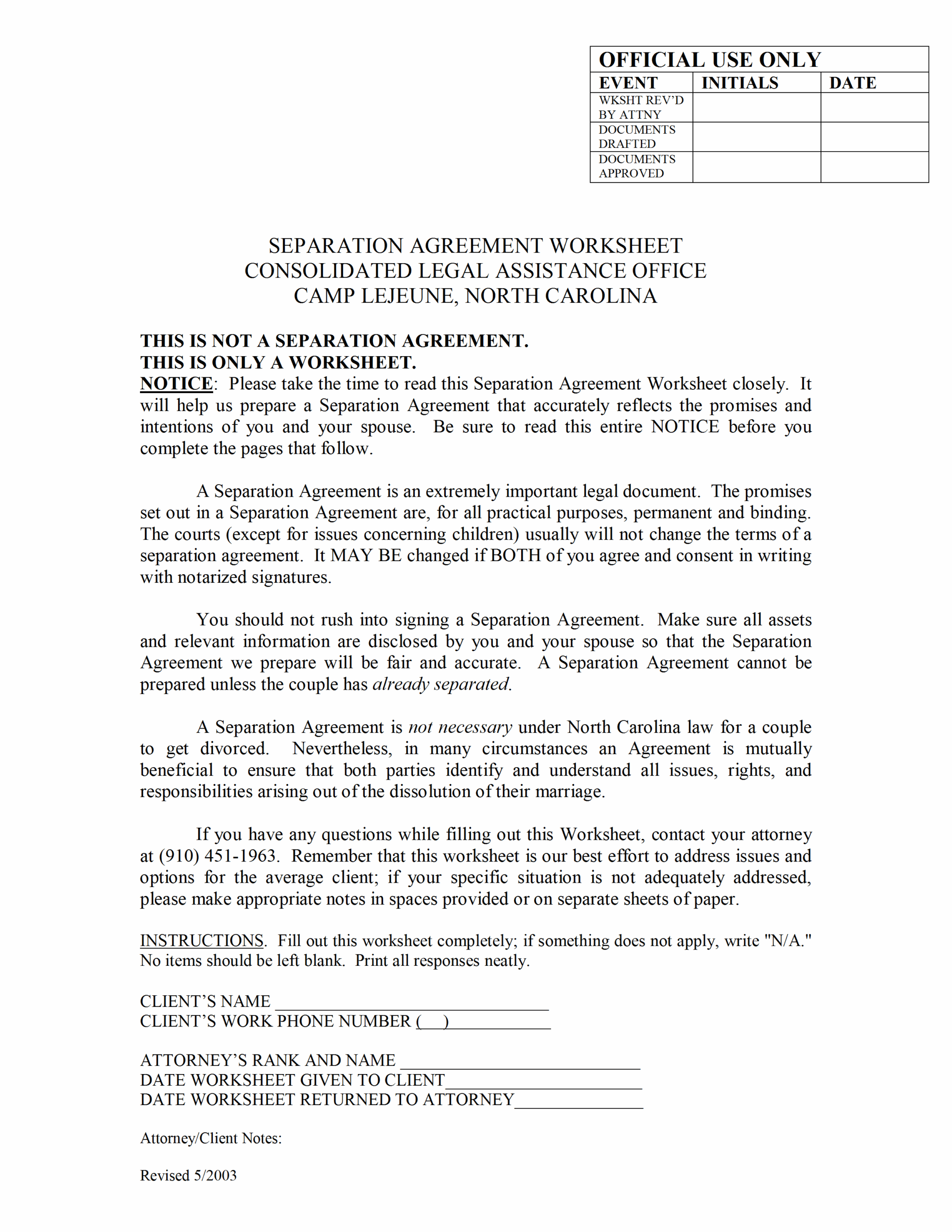 Separation Agreement Template