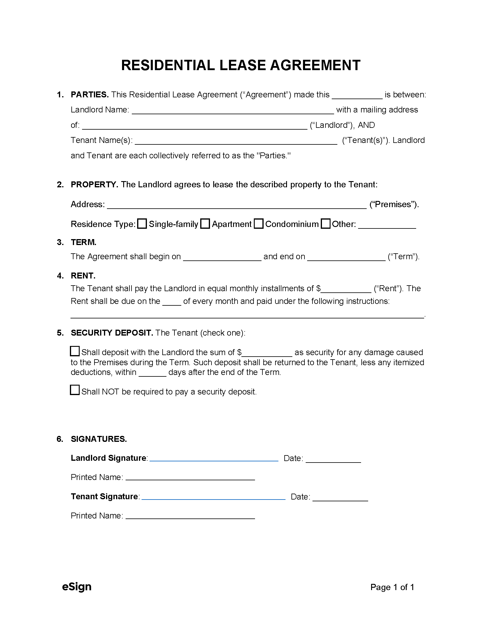 Simple Lease Agreement Form Printable Peatix