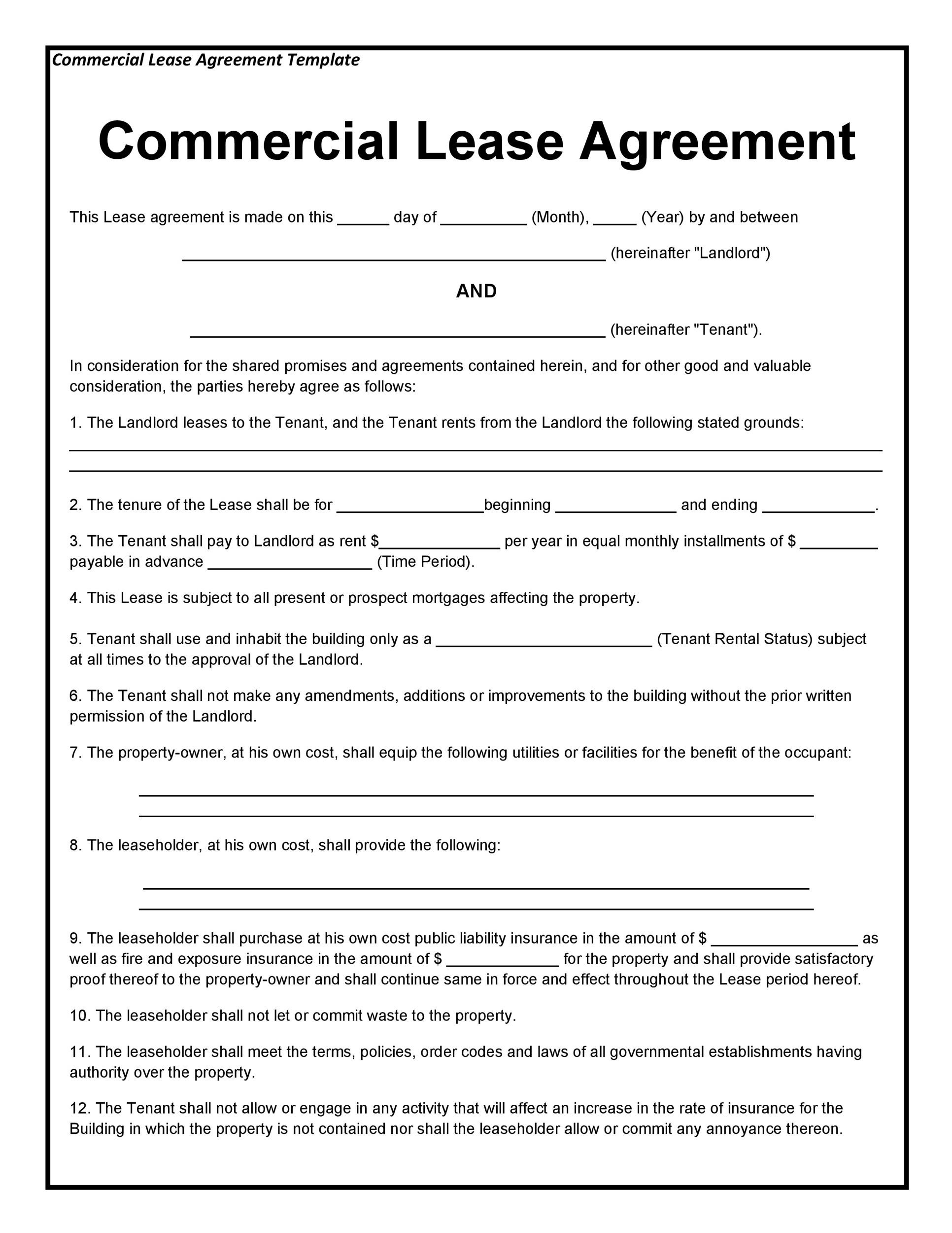 Simple Lease Commercial Agreement Template ProjectOpenLetter