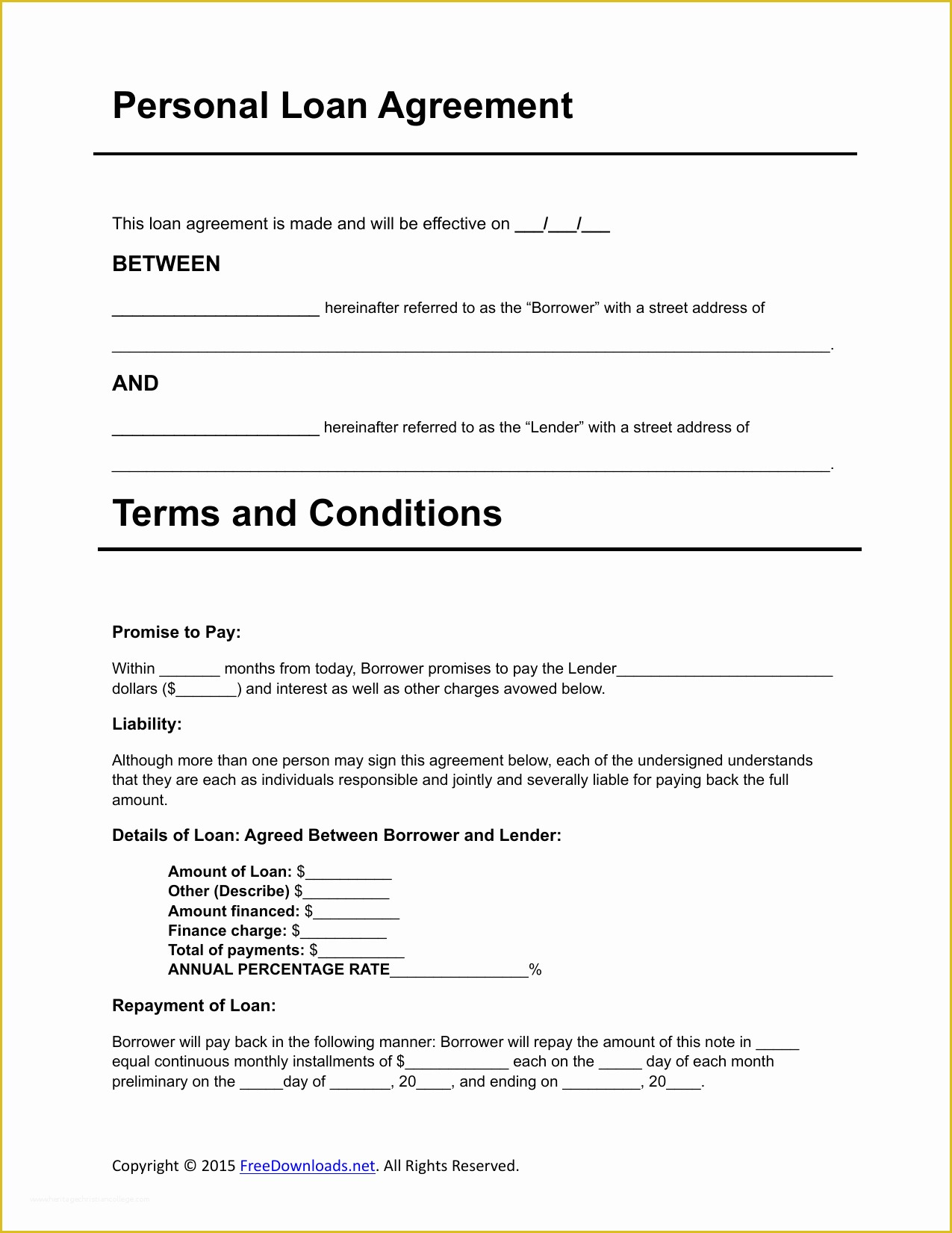 Simple Loan Agreement Template Free Of Download Personal Loan Agreement 