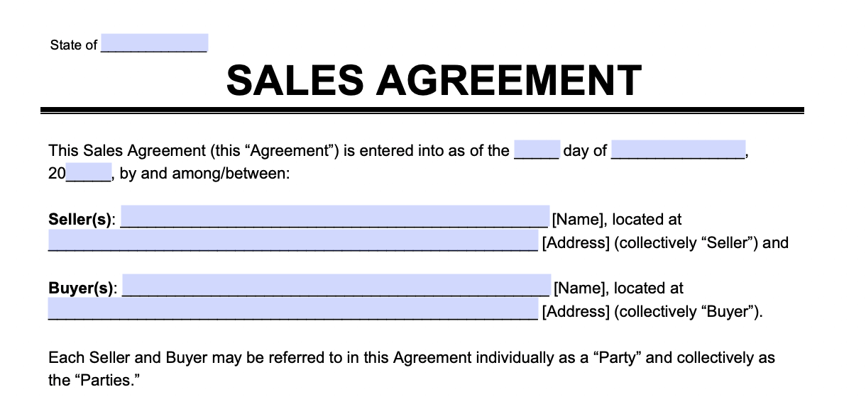 Simple Sales Agreement Template Word
