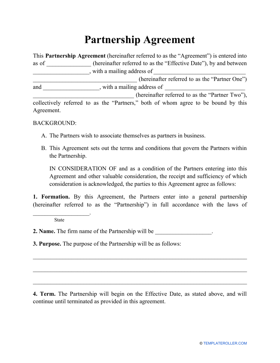 Small Business Printable Partnership Agreement Template Printable 