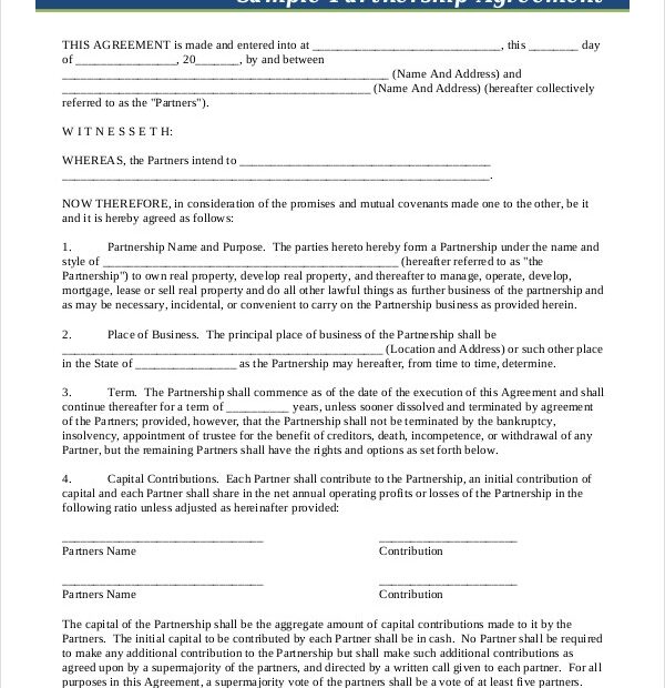 Small Business Printable Partnership Agreement Template Printable